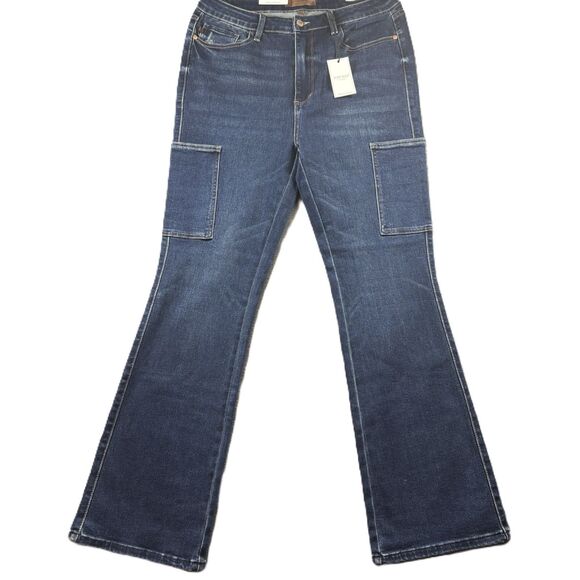 Judy Blue NWT Women Karla High Rise Cargo Bootcut Jeans Dark Wash 15/32 G206 - Picture 1 of 11
